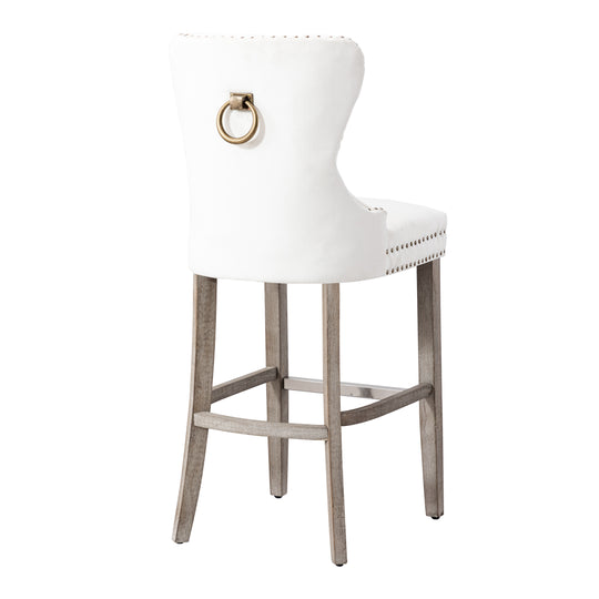Wordford 29" Tufted Velvet Bar Stool, Antique Gray