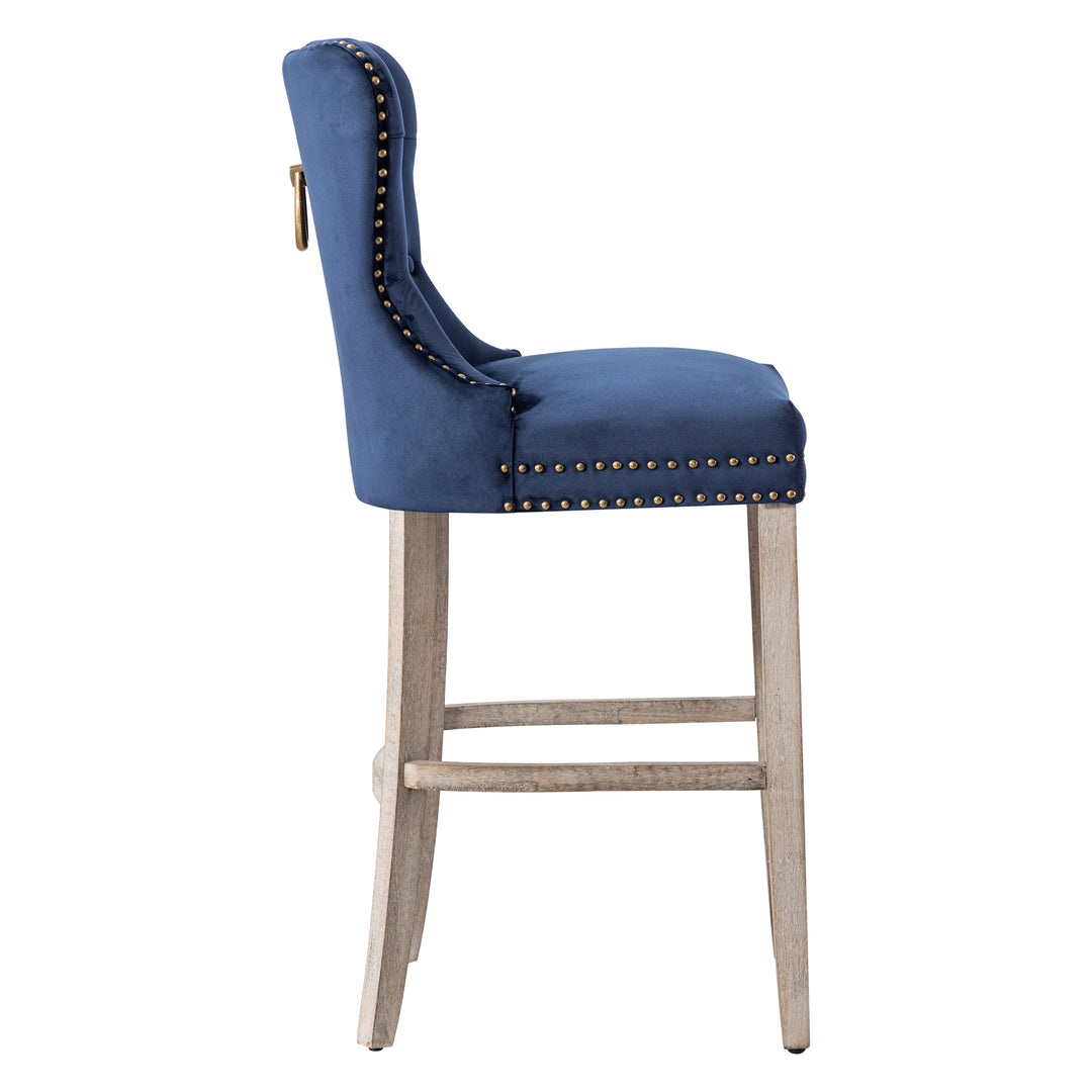 Wordford 29" Tufted Velvet Bar Stool, Antique Gray
