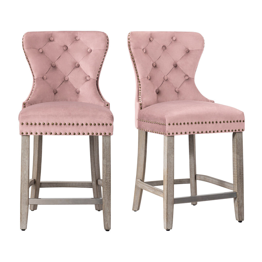 Wordford 24" Tufted Velvet Counter Stool (Set of 2), Antique Gray