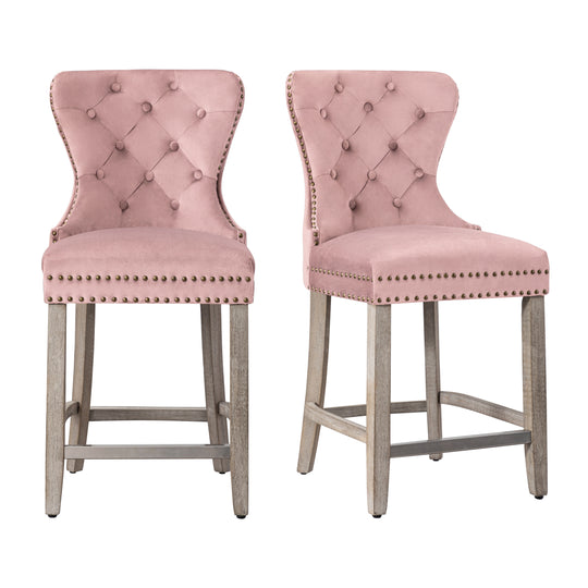 Wordford 24" Tufted Velvet Counter Stool (Set of 2), Antique Gray