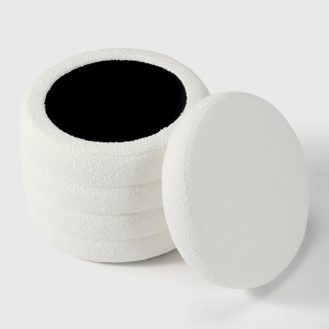 Alexandria Mid-Century Modern Faux Sherpa Round Storage Ottoman