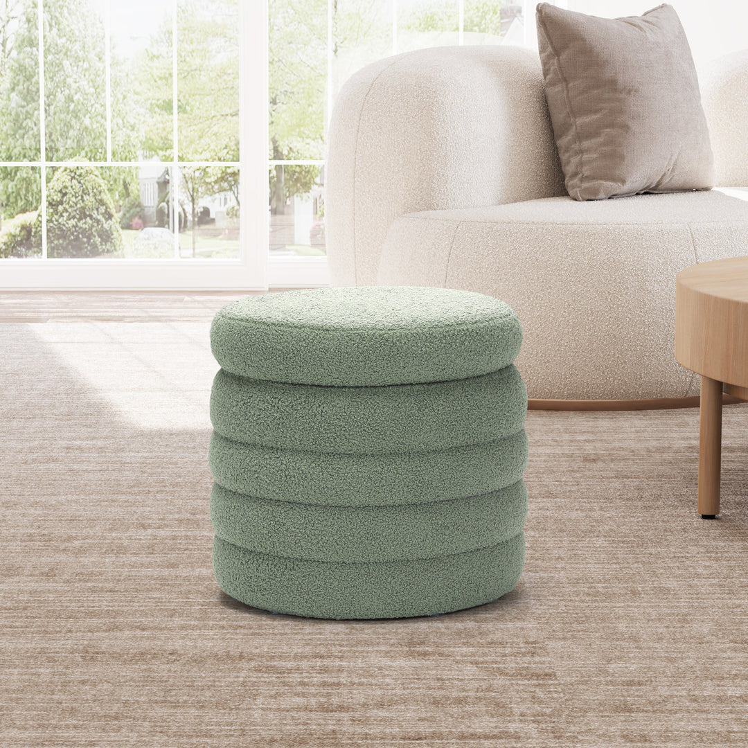 Alexandria Mid-Century Modern Faux Sherpa Round Storage Ottoman