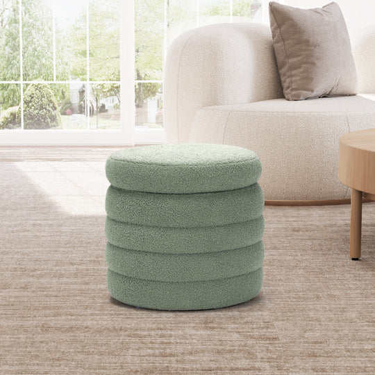 Alexandria Mid-Century Modern Faux Sherpa Round Storage Ottoman