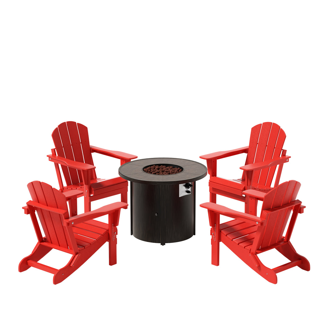 Malibu Outdoor Adirondack Folding Chair With Round Fire Pit Table