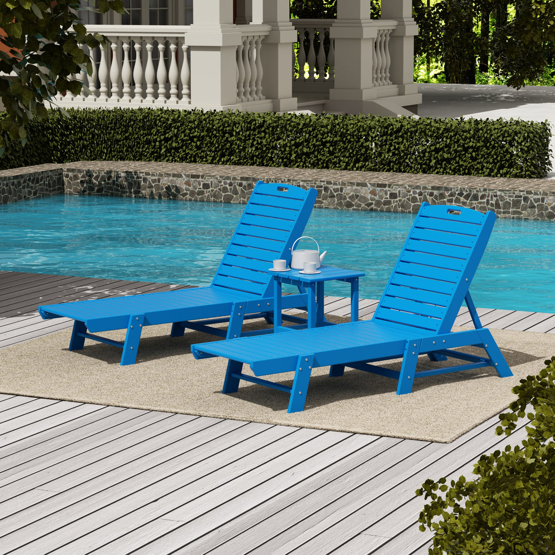 Malibu Poly Reclining Outdoor Patio Chaise Lounge Chair with Side Table Set