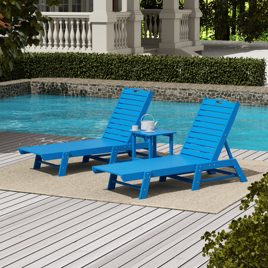 Malibu Poly Reclining Outdoor Patio Chaise Lounge Chair with Side Table Set