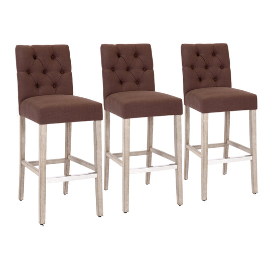 Hayes 29" Linen Fabric Tufted Bar Stool (Set of 3), Antique Gray