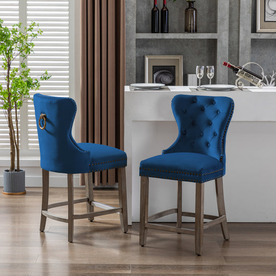 Wordford 24" Tufted Velvet Counter Stool (Set of 2), Antique Gray