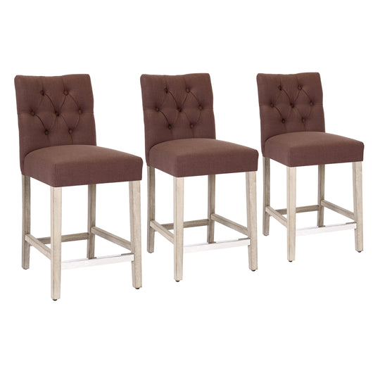 Hayes 24" Linen Fabric Tufted Counter Stool (Set of 3), Antique Gray