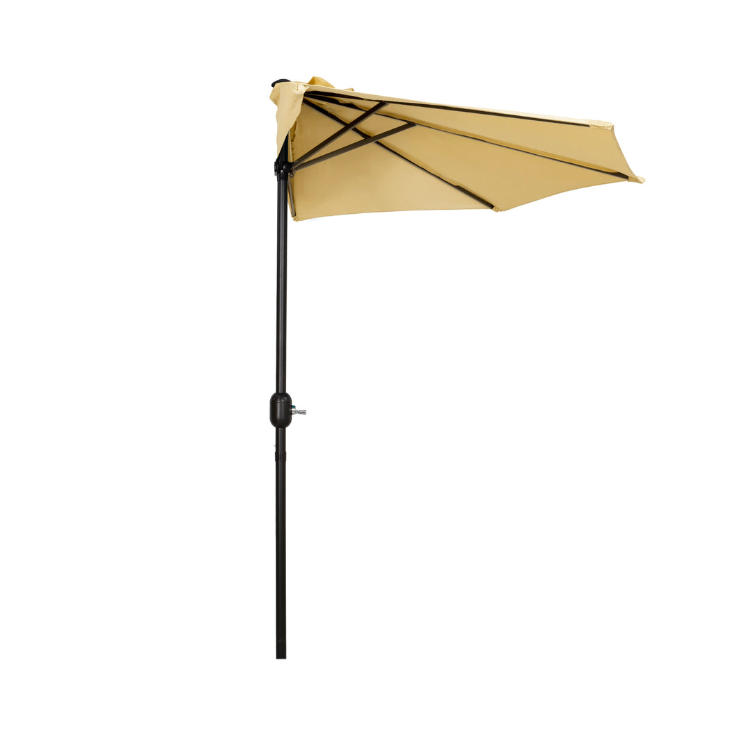 Lanai 9 ft. Aluminum Half Market Crank Lift Patio Umbrella with Black Round Base