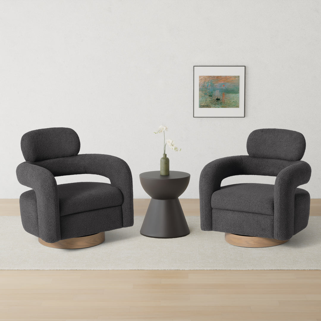 Alexandria Mid-Century Modern Sherpa Swivel Barrel Accent Chair (Set of 2)