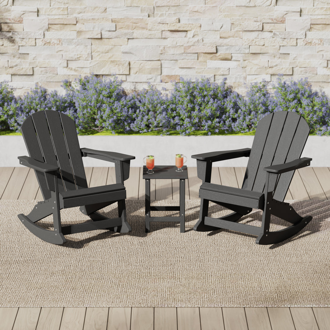 Malibu 3-Piece set Outdoor / Patio Poly Adirondack rocking chairs with a side table ( 2 seater )