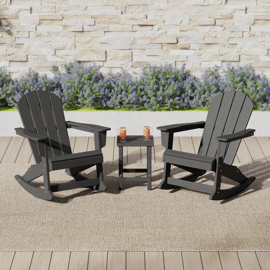 Malibu 3-Piece set Outdoor / Patio Poly Adirondack rocking chairs with a side table ( 2 seater )