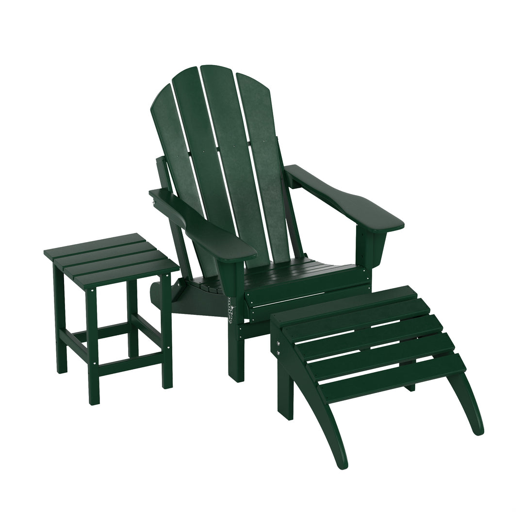 Malibu 3-Piece set classic Adirondack chair with ottoman and a small coffee table (1 seater)