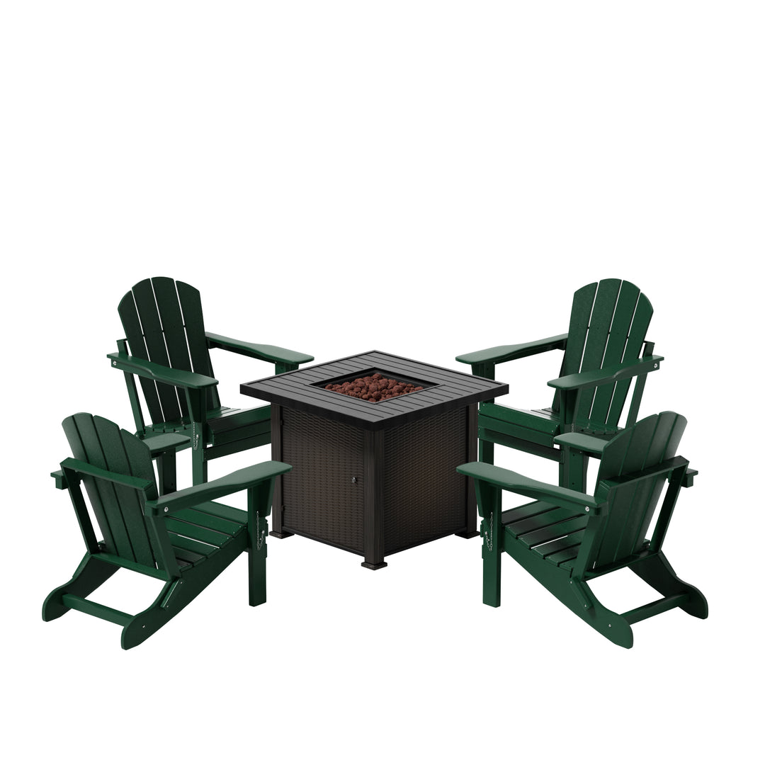 Malibu Modern Folding Poly Adirondack Chair With Square Fire Pit Table