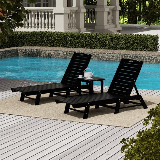 Malibu Poly Reclining Outdoor Patio Chaise Lounge Chair with Side Table Set