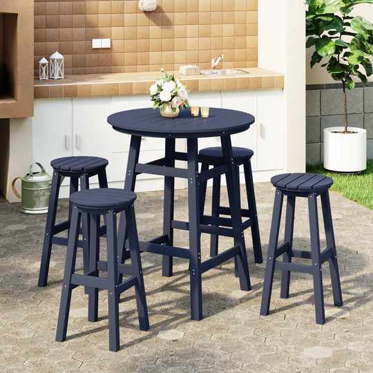 Malibu 5-Piece HDPE Outdoor Patio Dining Bar Bistro Table Set with Bar Stools