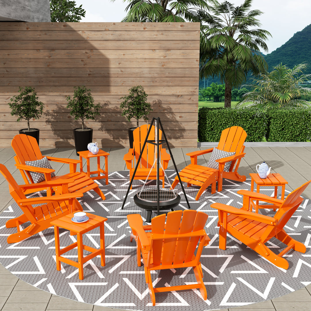 Malibu 12-Piece Outdoor Folding Poly Adirondack Chair With Ottoman And Side Table