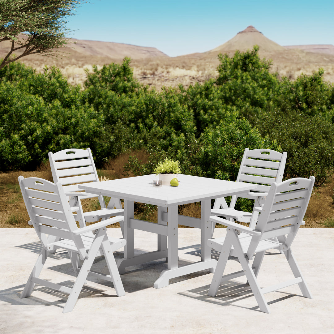 Malibu 5-Piece HDPE Square Patio Dining Table Set with Foldable Chairs