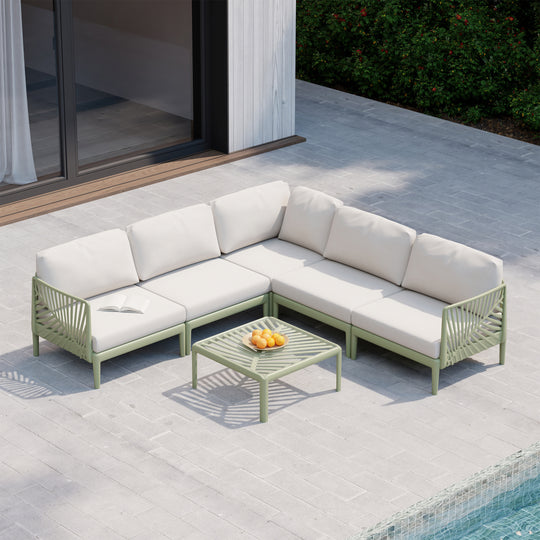 Playa Modern 5-Piece Polypropylene Resin Modular L Shaped Corner Patio Furniture Sectional