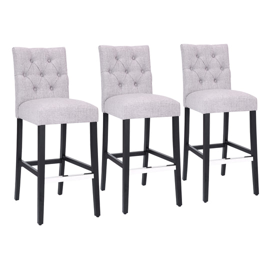 Hayes 29" Linen Fabric Tufted Bar Stool (Set of 3), Black