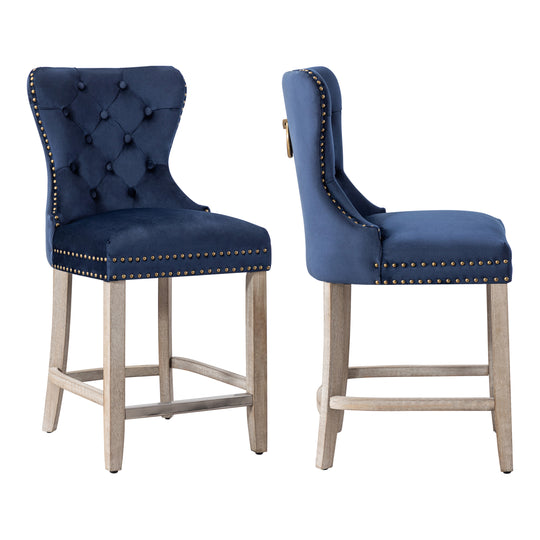 Wordford 24" Tufted Velvet Counter Stool (Set of 2), Antique Gray