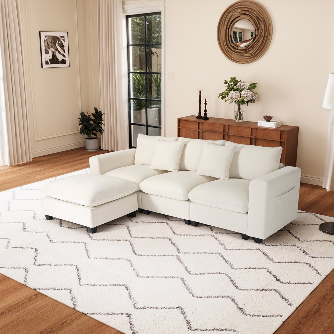 Augusta 99" Modular Chenille L-Shaped Sectional Sofa and Chaise With USB/Type-C Ports and Side Pockets