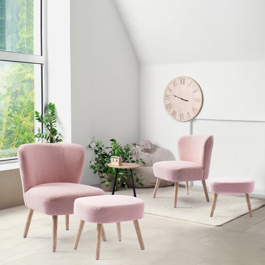 Genevieve 4-Piece Set Mid-Century Boucle Accent Chairs with Ottoman Foot Stools