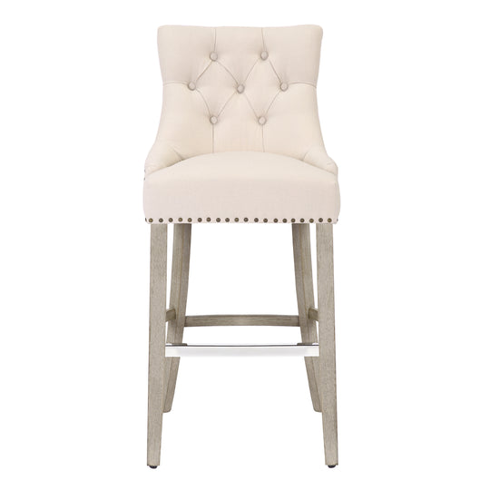 Hayes 29" Upholstered Tufted Wood Bar Stool, Antique Gray
