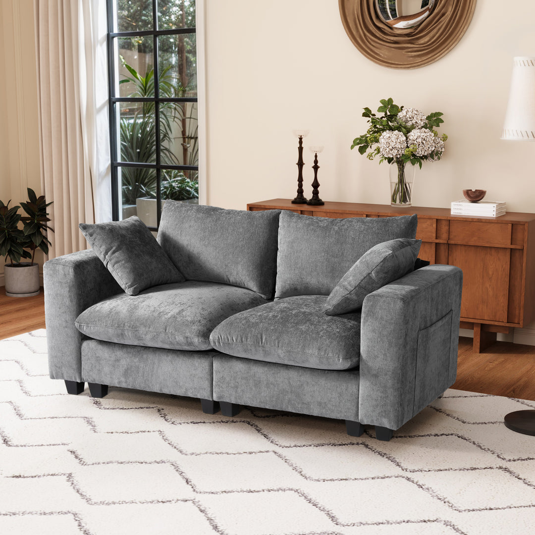 Augusta 70" Modular Chenille Loveseat Sofa With USB/Type-C Ports and Side Pockets