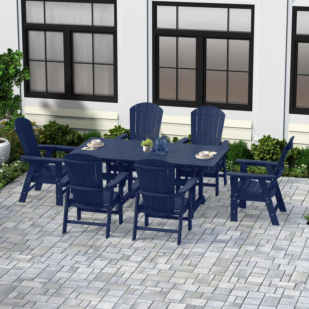 Dylan 7 Piece Outdoor Patio Dining Table and Adirondack Armchair Set