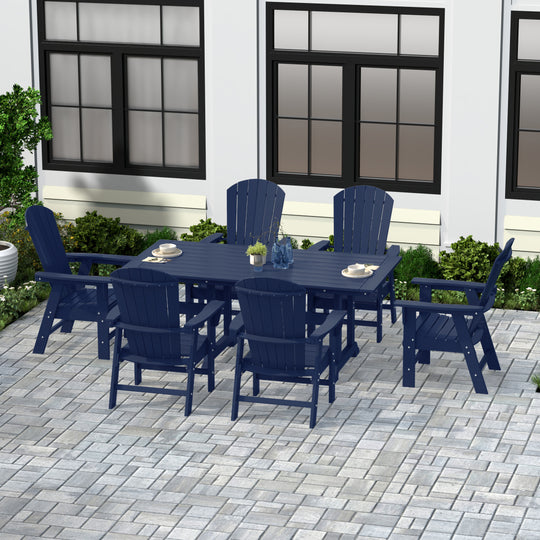 Dylan 7 Piece Outdoor Patio Dining Table and Adirondack Armchair Set