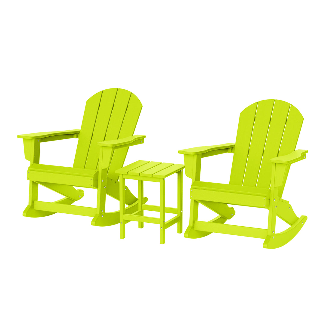 Malibu 3-Piece set Outdoor / Patio Poly Adirondack rocking chairs with a side table ( 2 seater )