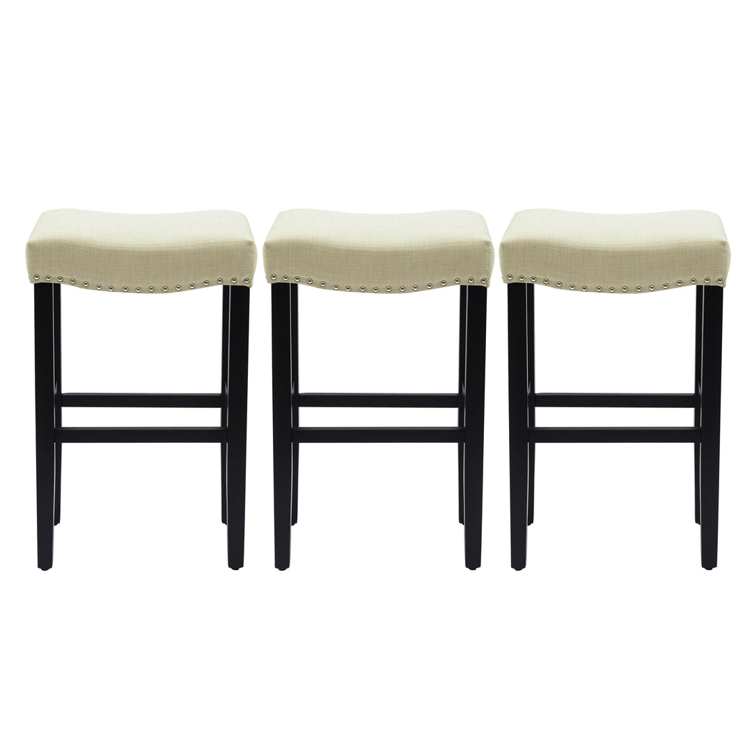Lenox 29" Upholstered Saddle Seat Black Bar Stool (Set of 3)