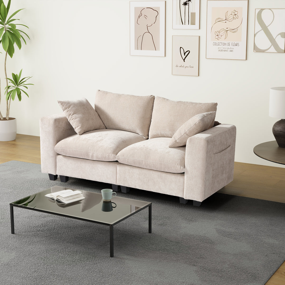 Augusta 70" Modular Chenille Loveseat Sofa With USB/Type-C Ports and Side Pockets