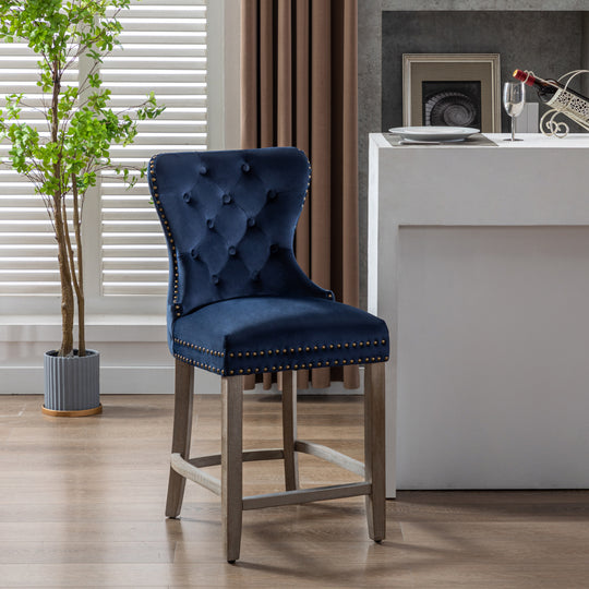 Wordford 24" Tufted Velvet Counter Stool, Antique Gray