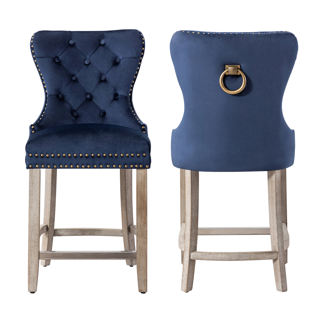 Wordford 24" Tufted Velvet Counter Stool (Set of 2), Antique Gray