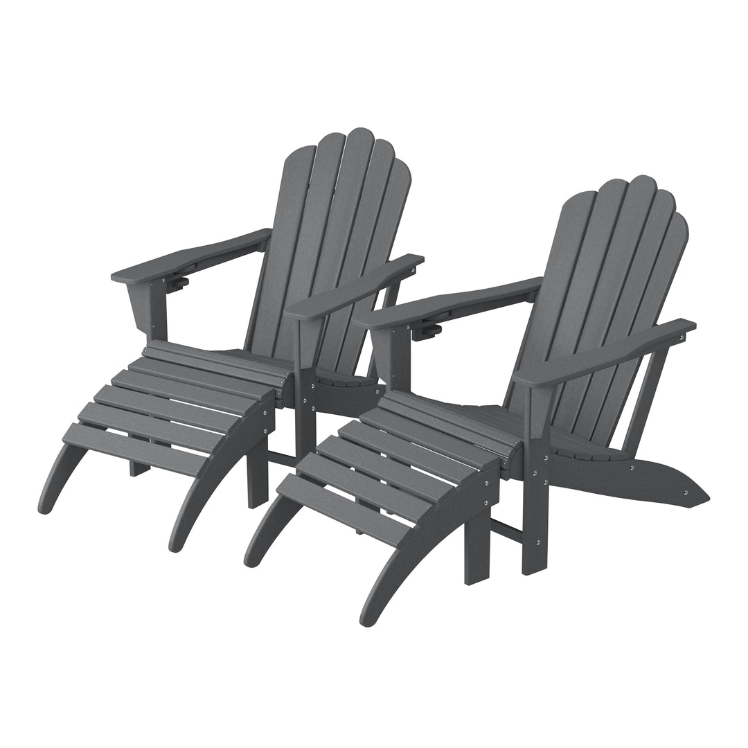 Highland 4-Piece Outdoor Patio HDPE Adirondack Chairs With Ottomans and Cup Holder Set