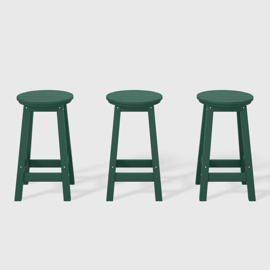 Malibu 24" HDPE Outdoor Patio Round Counter Height Bar Stool (Set of 3)