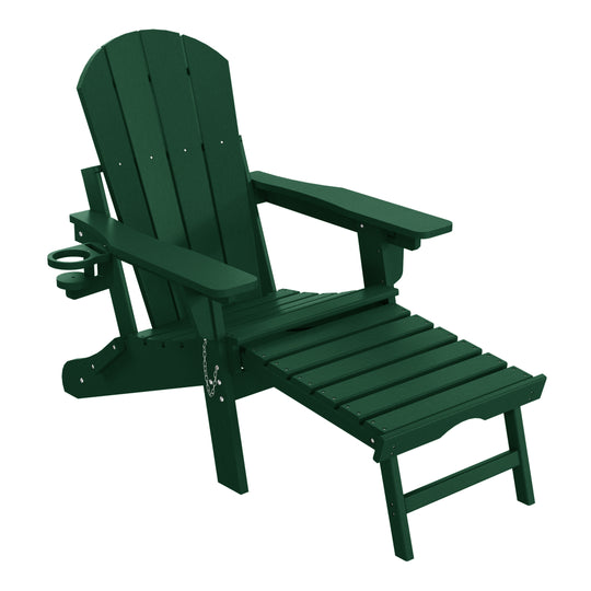 Malibu Folding Adjustable Adirondack Chair with Retractable Ottoman and Cup Holder (Set of 2)