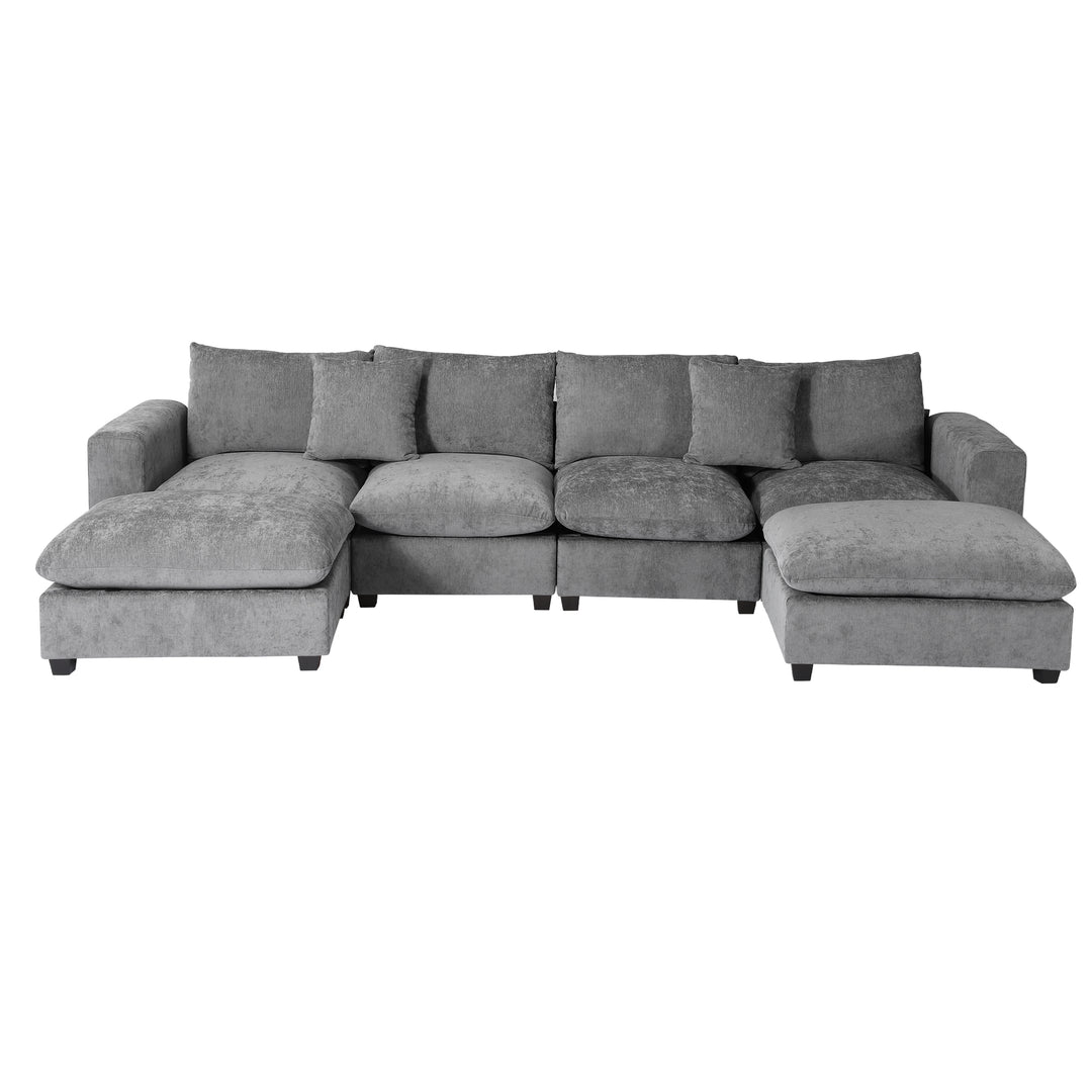 Augusta 128" Chenille Modular U-Shaped Sectional Couch and Chaise With USB/Type-C Ports and Side Pockets