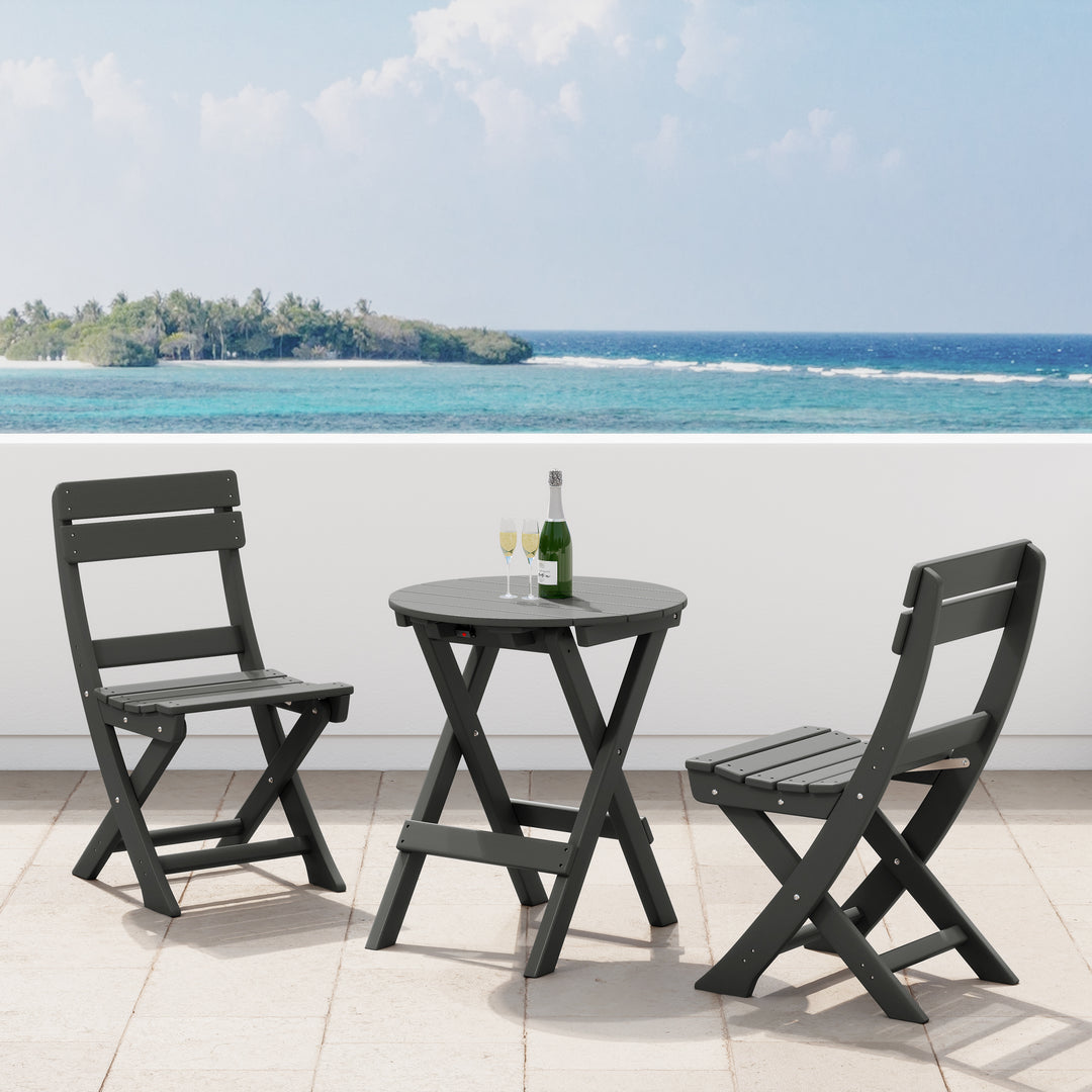 Malibu 3-Piece Outdoor HDPE Folding Patio Bistro Table and Chairs