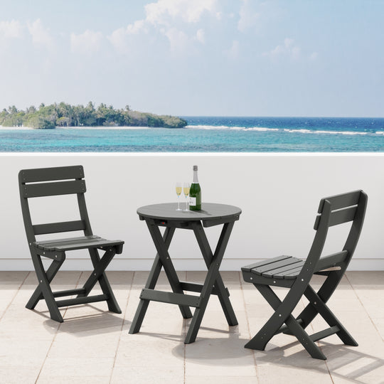 Malibu 3-Piece Outdoor HDPE Folding Patio Bistro Table and Chairs