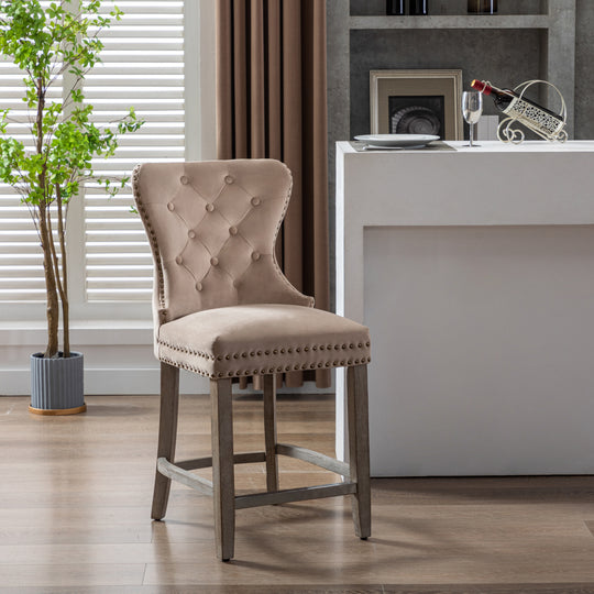 Wordford 24" Tufted Velvet Counter Stool, Antique Gray