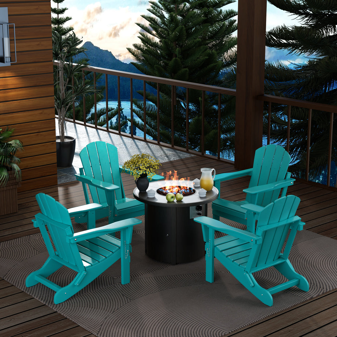 Malibu Outdoor Adirondack Folding Chair With Round Fire Pit Table