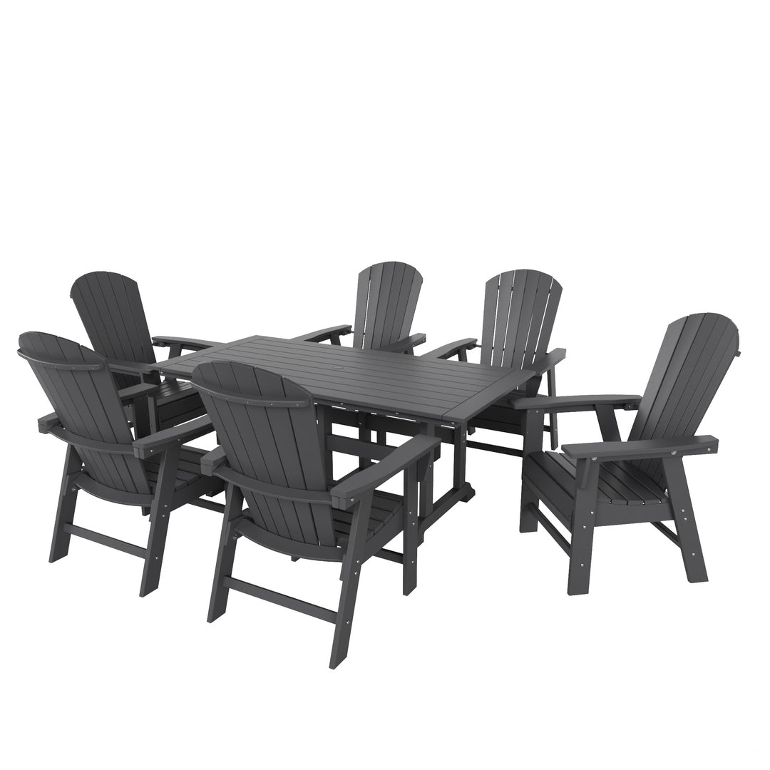 Dylan 7 Piece Outdoor Patio Dining Table and Adirondack Armchair Set