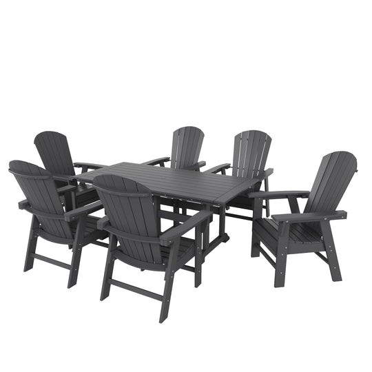 Dylan 7 Piece Outdoor Patio Dining Table and Adirondack Armchair Set