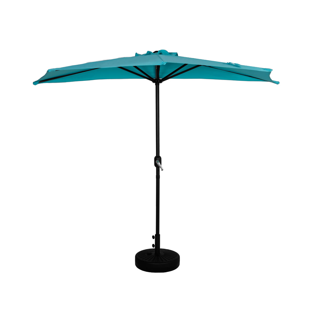 Lanai 9 ft. Aluminum Half Market Crank Lift Patio Umbrella with Black Round Base