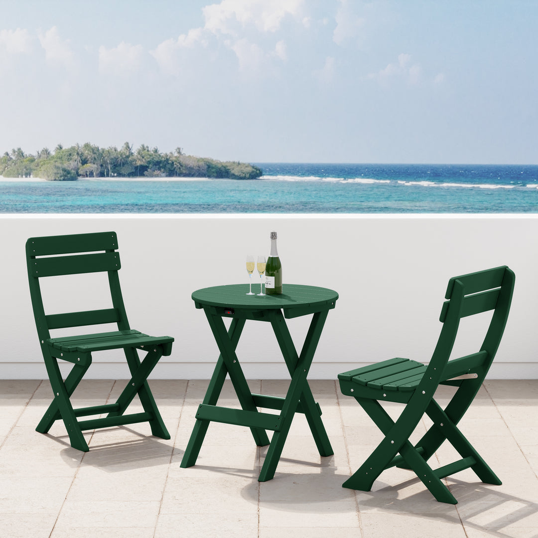 Malibu 3-Piece Outdoor HDPE Folding Patio Bistro Table and Chairs