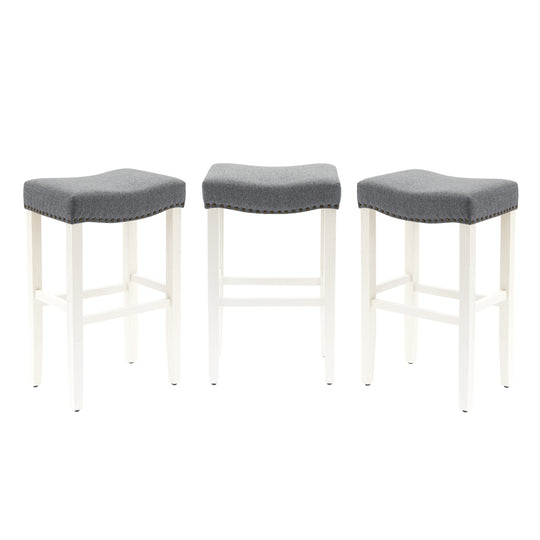 Lenox 29" Upholstered Saddle Seat Antique White Bar Stool (Set of 3)